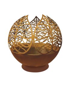 LE COQ PORCELAINE Atlantis Sfera braciere con decoro foglie in acciaio corten Ø cm 60