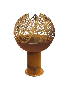 LE COQ PORCELAINE Atlantis Sfera braciere con decoro foglie in acciaio corten Ø cm 50