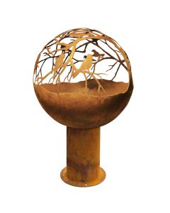 LE COQ PORCELAINE Atlantis Sfera braciere con decoro voliera in acciaio corten Ø cm 50