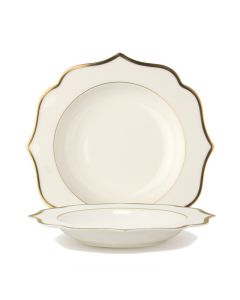 LE COQ PORCELAINE Ionica Piatto fondo color avorio filo oro al bordo e filo Marly Ø cm 22