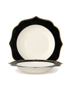 LE COQ PORCELAINE Ionica Piatto fondo color nero filo oro al bordo e filo Marly Ø cm 22