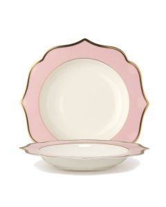 LE COQ PORCELAINE Ionica Piatto fondo color rosa filo oro al bordo e filo Marly Ø cm 22