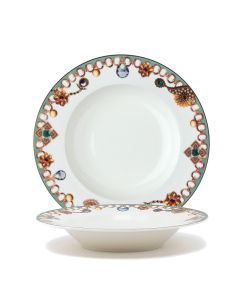 LE COQ PORCELAINE Lithos Piatto fondo bianco e verde salvia &Oslash; cm 21,5