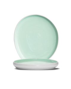 LE COQ PORCELAINE Ninfa Piatto piano acquamarina e bianco matt cm 28x25 h cm 3,5