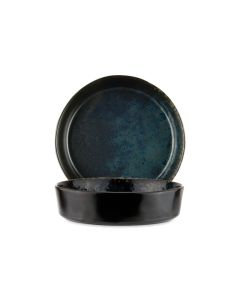 LE COQ PORCELAINE Phobos Piatto fondo nero con puntini reattivi blu Ø cm 18