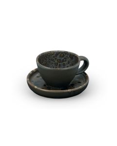 PHOBOS Tazzina caffè nera con puntini reattivi blu con piattino cl 8 cm 9,5x7 h cm 4,5