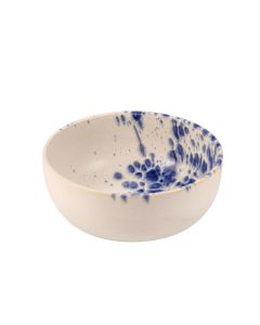 PHOBOS Coppa rotonda alta bianca con puntini reattivi blu Ø cm 15 h cm 7