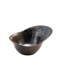 PHOBOS Coppa petalo ovale nera con puntini reattivi blu cm 18,5x13,5 h cm 8