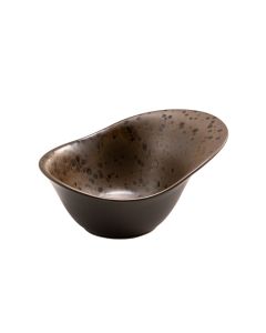 PHOBOS Coppa petalo ovale marrone con puntini reattivi ruggine cm 21x16 h cm 9,5