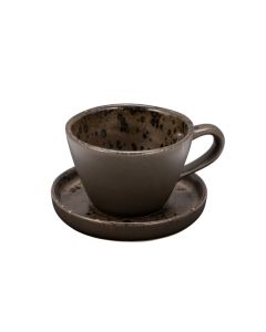 PHOBOS Tazza tè marrone con puntini reattivi ruggine con piattino cl 23 cm 12,5x9 h cm 6,5