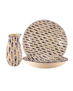 THALASSIOS Servizio piatti bianco con decoro blu in rilievo