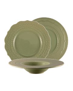 SKALISTOS Servizio piatti verde salvia decorati